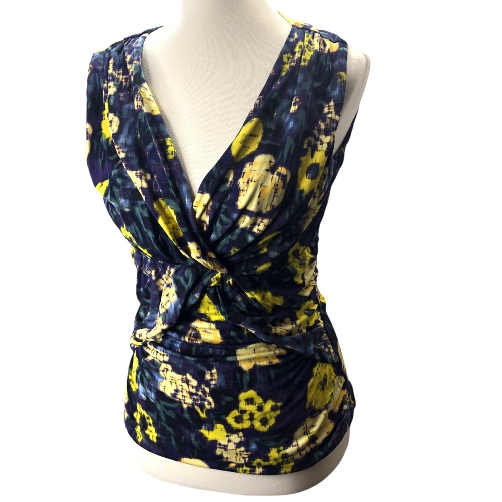 Classiques Entier Sz M Silk Blend Blouse Top Colorful Sleeveless Ruched Babydoll - Picture 8 of 10